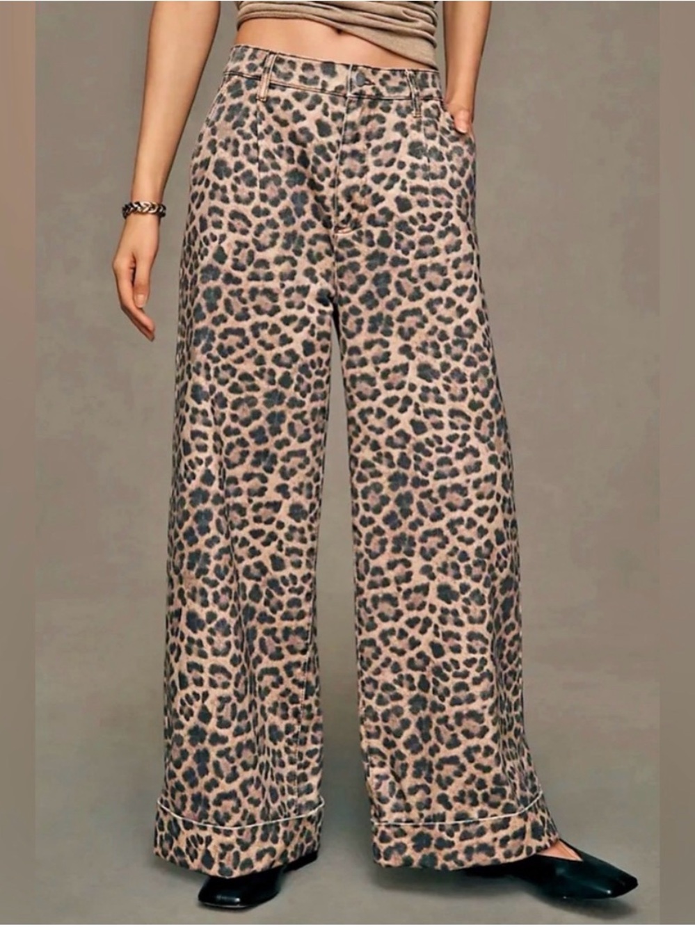 Anthropologie Pilcro Leopard Print Wide-Leg Jeans